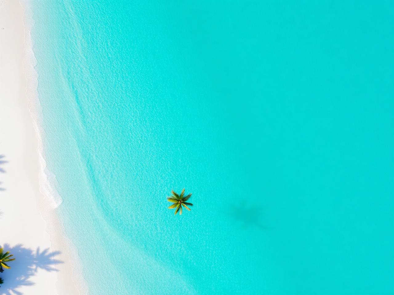 Aerial view of turquoise water and white sand beach in Mauritius